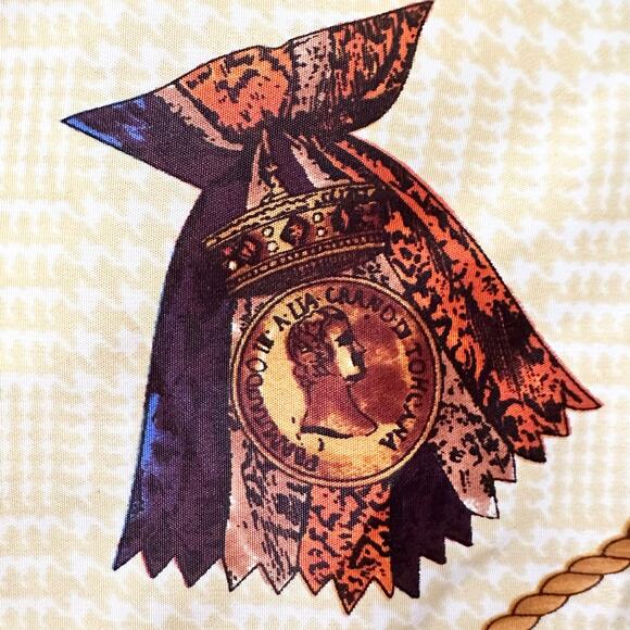 Hermes Vintage Silk Square Ribbon Rope Tassel Royal Crest Houndstooth Scarf - Picture 3 of 14